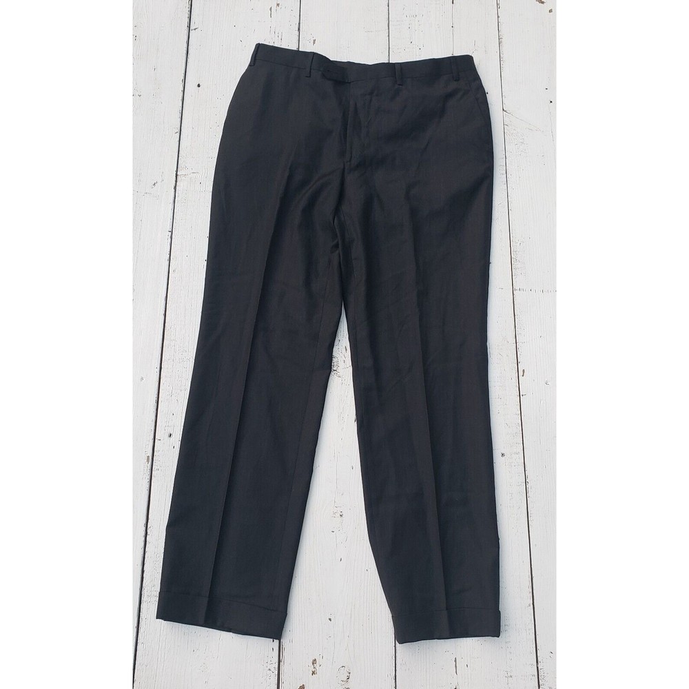 Trussini Men 46 EU 54 NEW Black 100% Wool Dress Pants Rolled Cuff